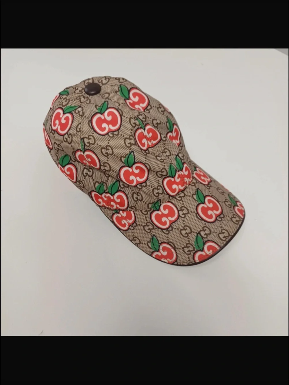 Gucci Beige Canvas Baseball Cap with Red Cherry Print